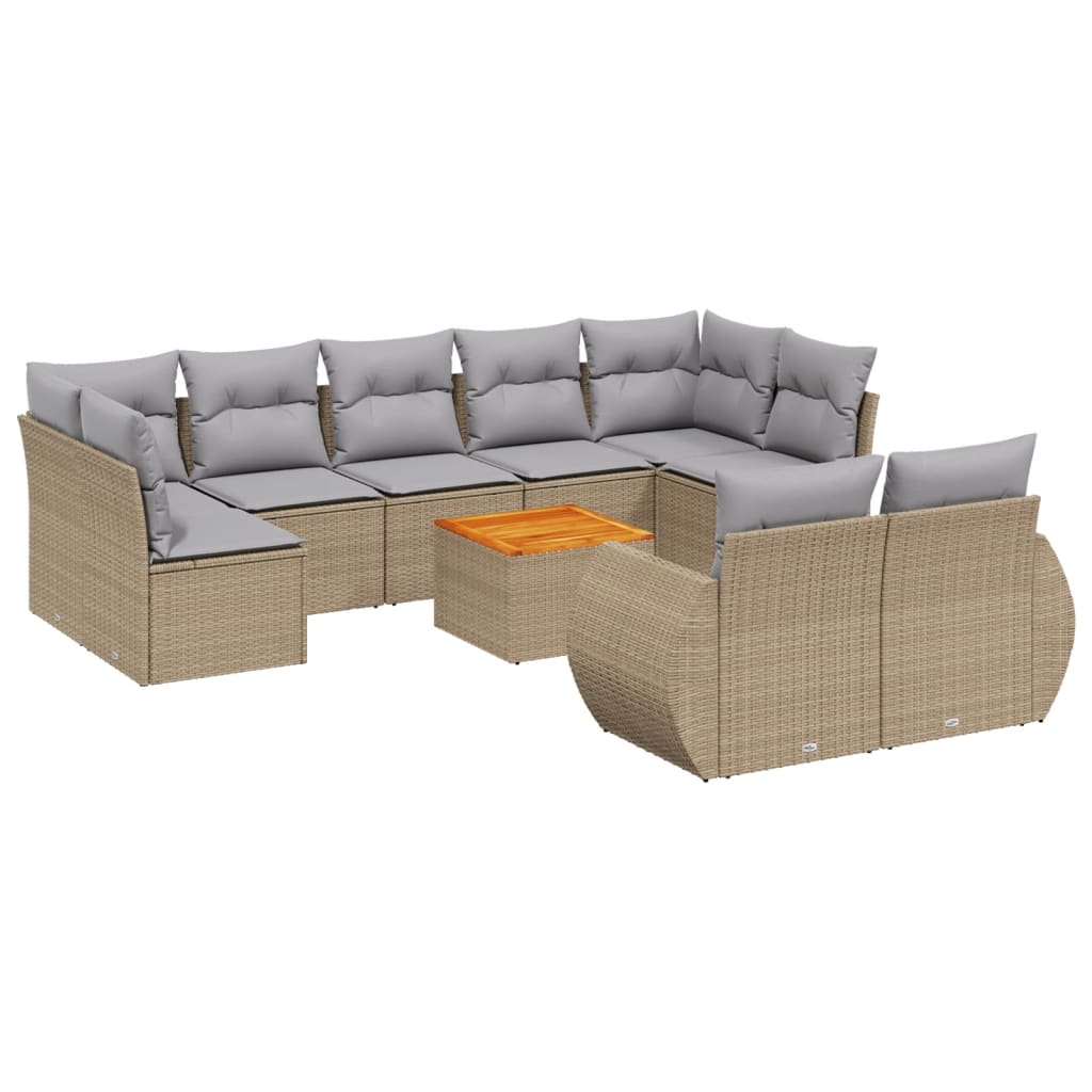 sofasæt til haven 10 dele med hynder polyrattan beige