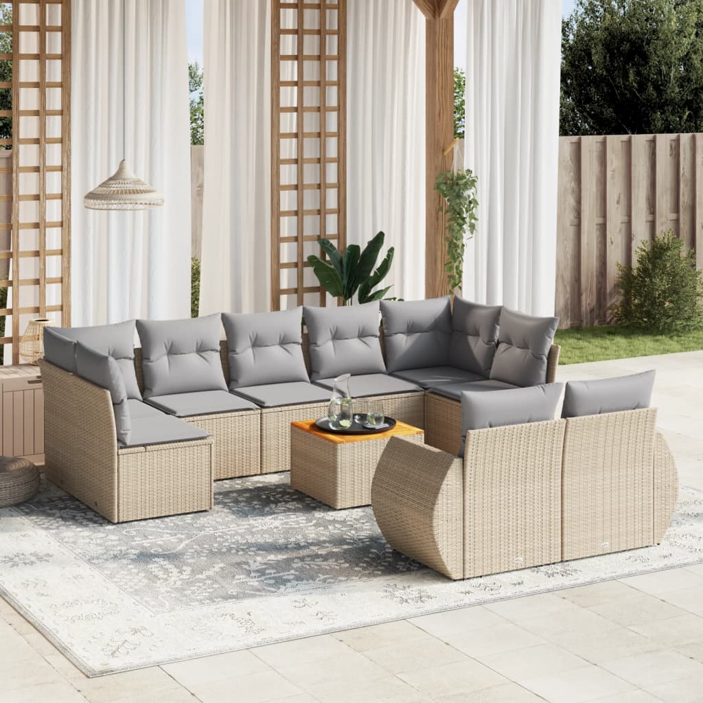sofasæt til haven 10 dele med hynder polyrattan beige