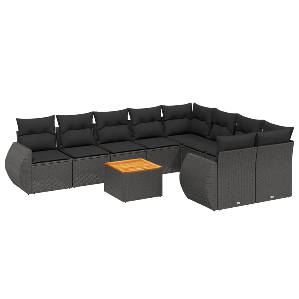 sofasæt til haven 10 dele med hynder polyrattan sort