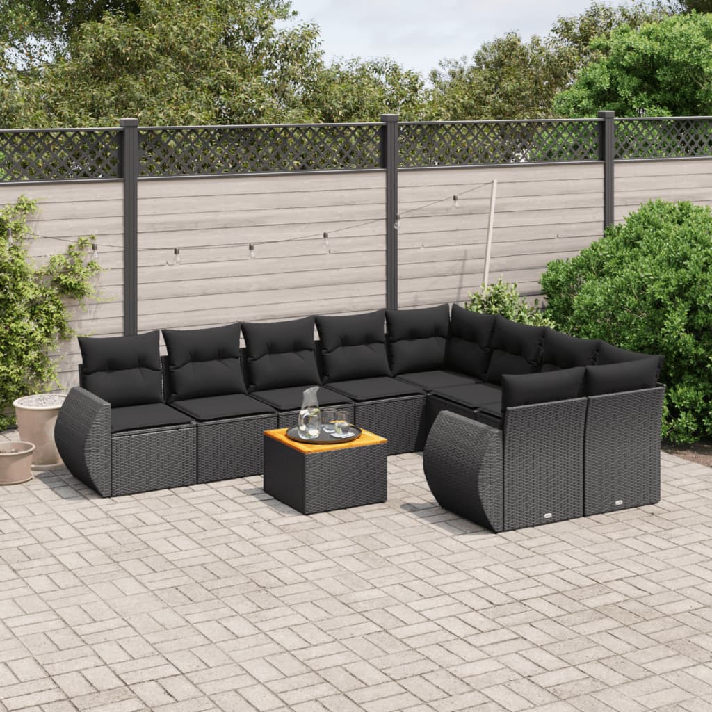 sofasæt til haven 10 dele med hynder polyrattan sort