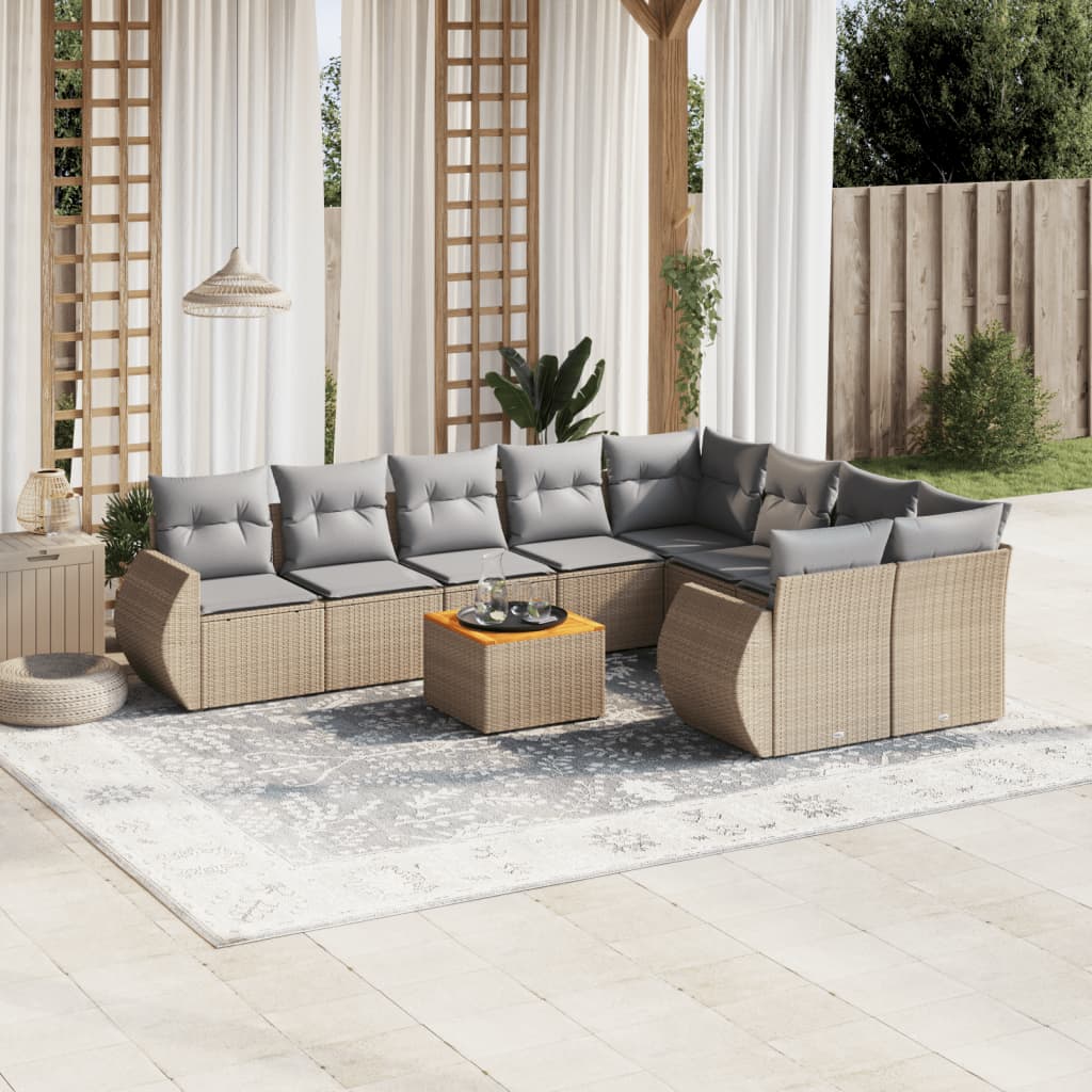 sofasæt til haven 10 dele med hynder polyrattan beige