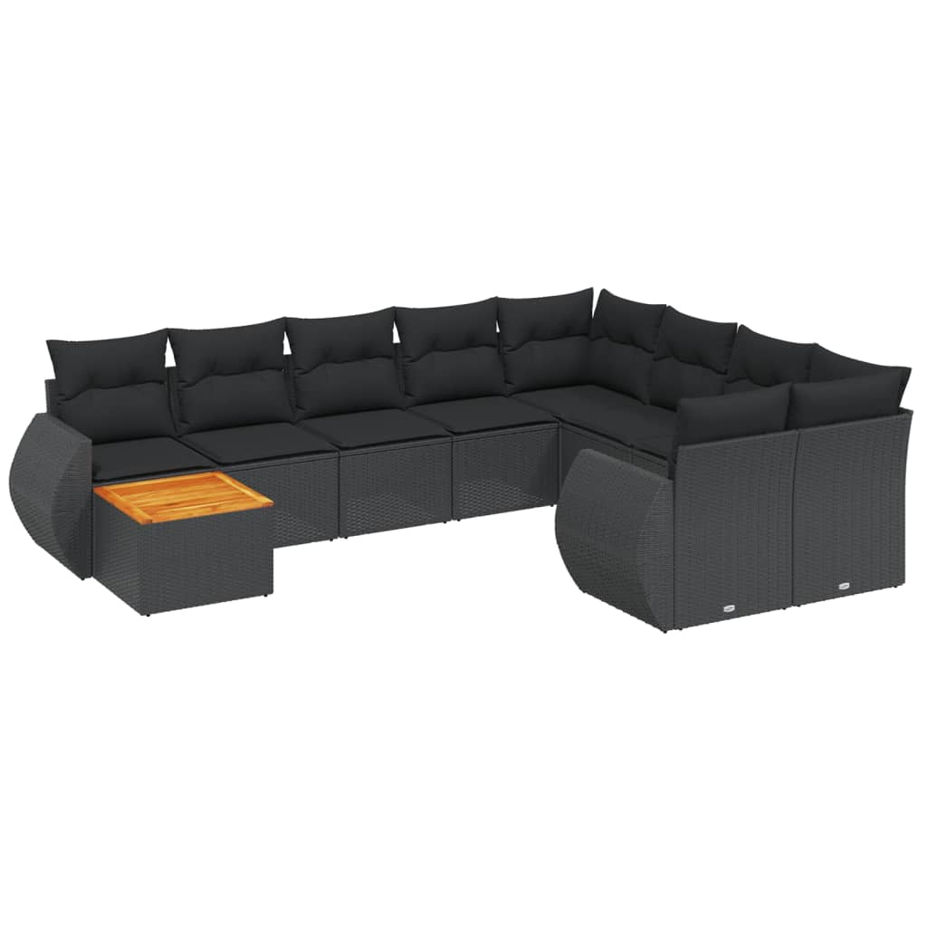 sofasæt til haven 10 dele med hynder polyrattan sort