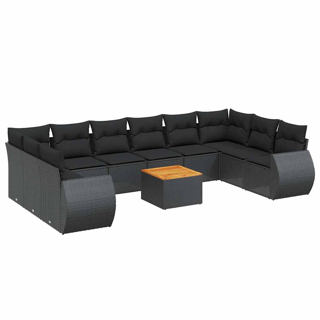 sofasæt til haven 11 dele med hynder polyrattan sort