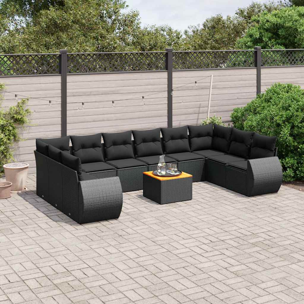 sofasæt til haven 11 dele med hynder polyrattan sort