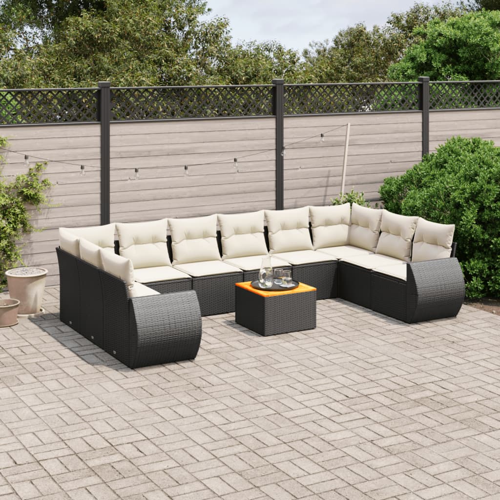 sofasæt til haven 11 dele med hynder polyrattan sort