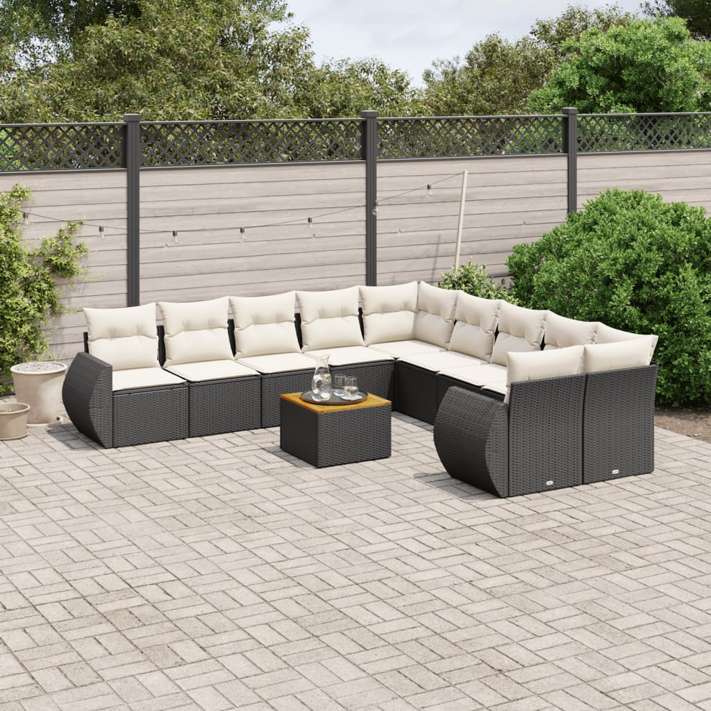 sofasæt til haven 11 dele med hynder polyrattan sort
