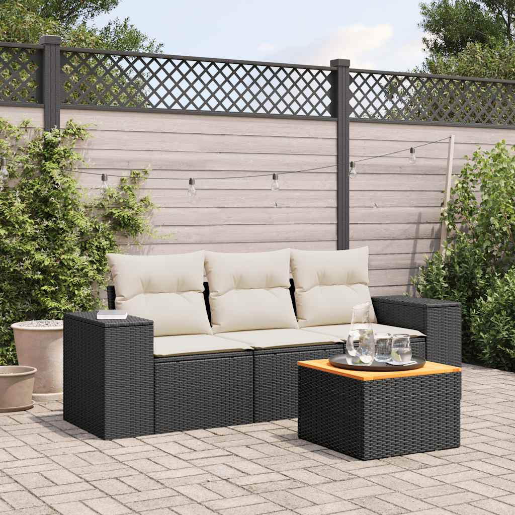 sofasæt til haven 4 dele med hynder polyrattan sort