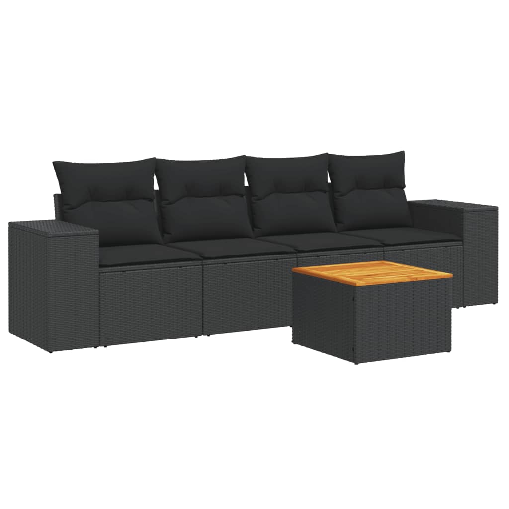 sofasæt til haven 5 dele med hynder polyrattan sort