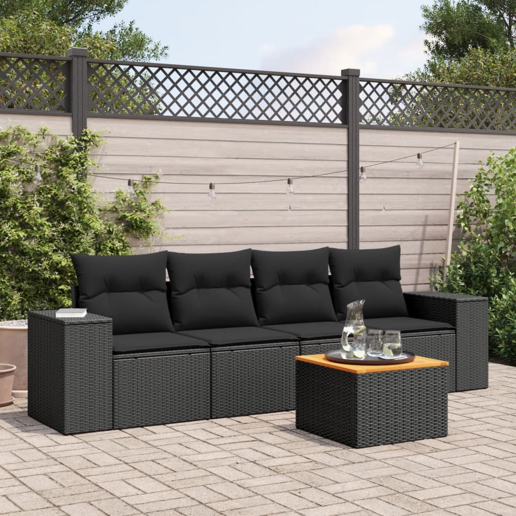 sofasæt til haven 5 dele med hynder polyrattan sort