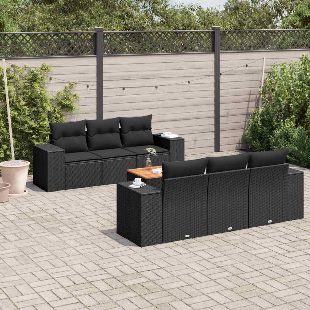 sofasæt til haven 7 dele med hynder polyrattan sort