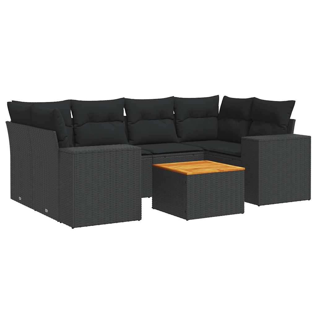 sofasæt til haven 7 dele med hynder polyrattan sort