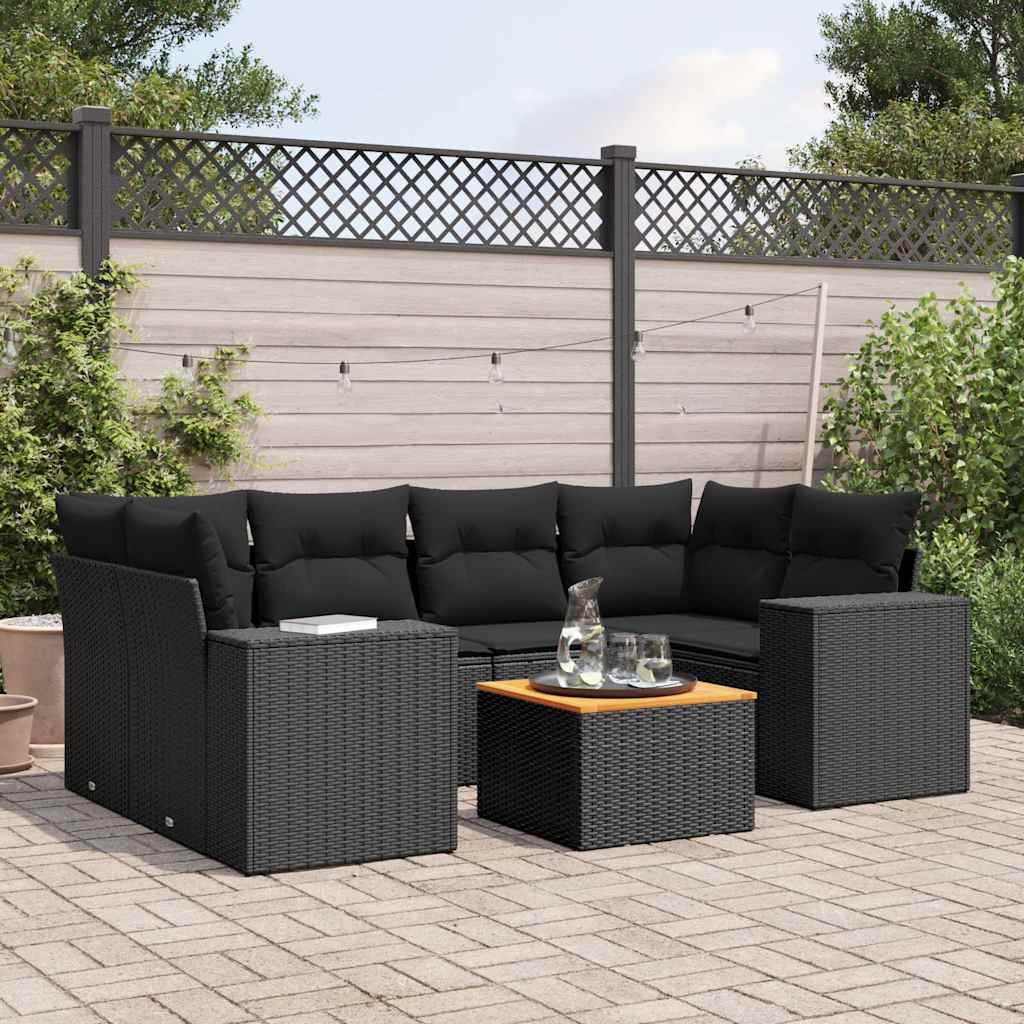 sofasæt til haven 7 dele med hynder polyrattan sort