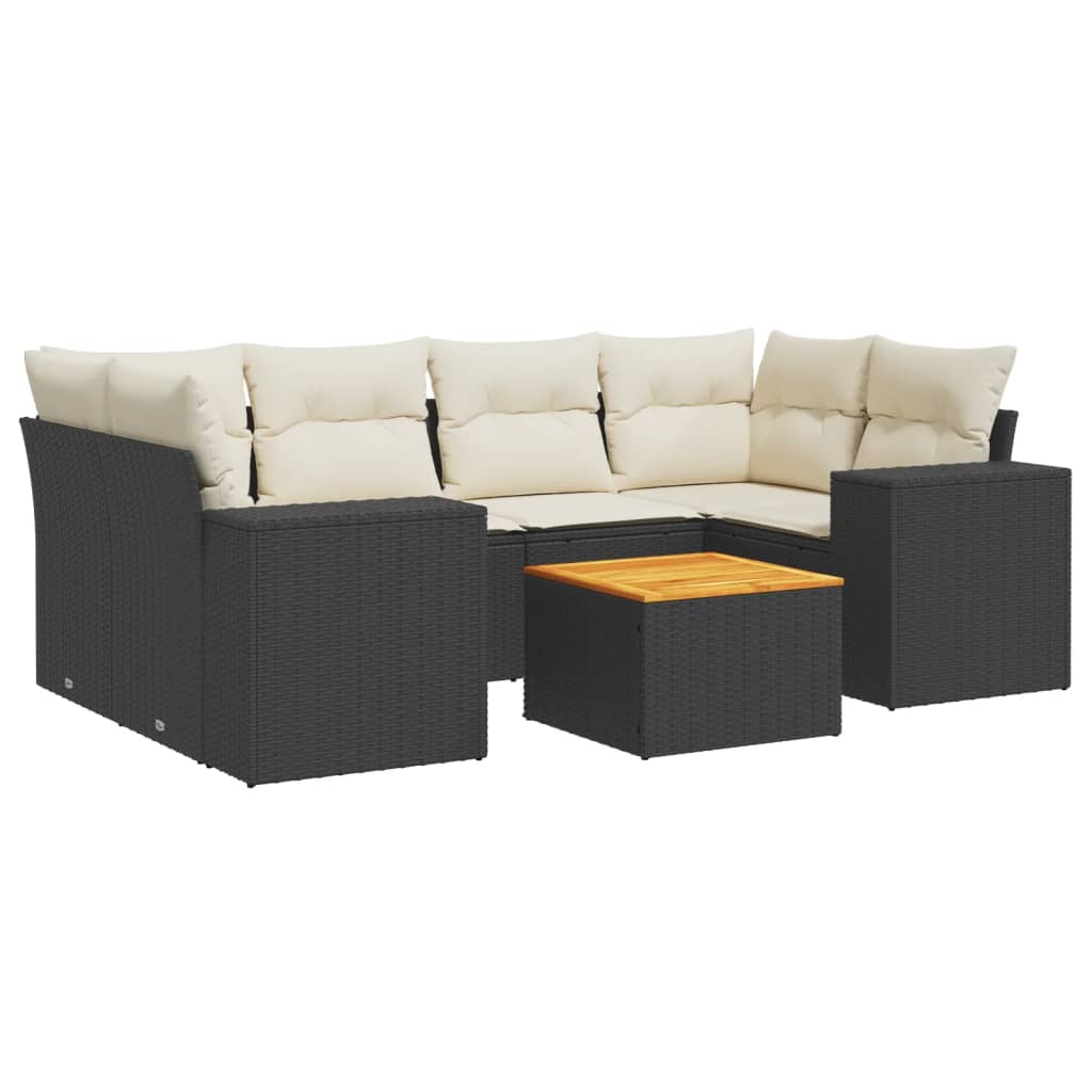sofasæt til haven 7 dele med hynder polyrattan sort