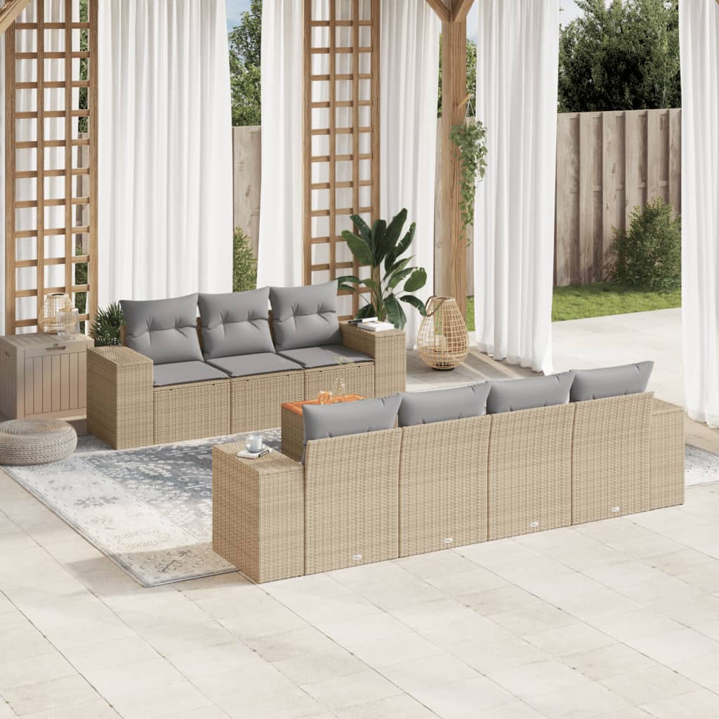 sofasæt til haven 8 dele med hynder polyrattan beige