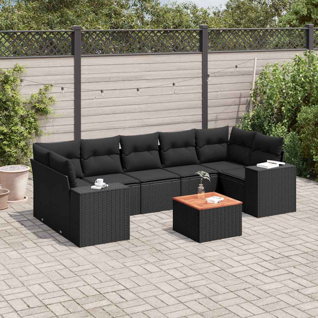 sofasæt til haven 8 dele med hynder polyrattan sort