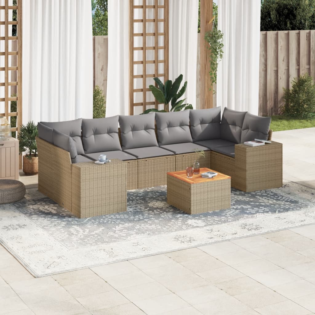 sofasæt til haven 8 dele med hynder polyrattan beige