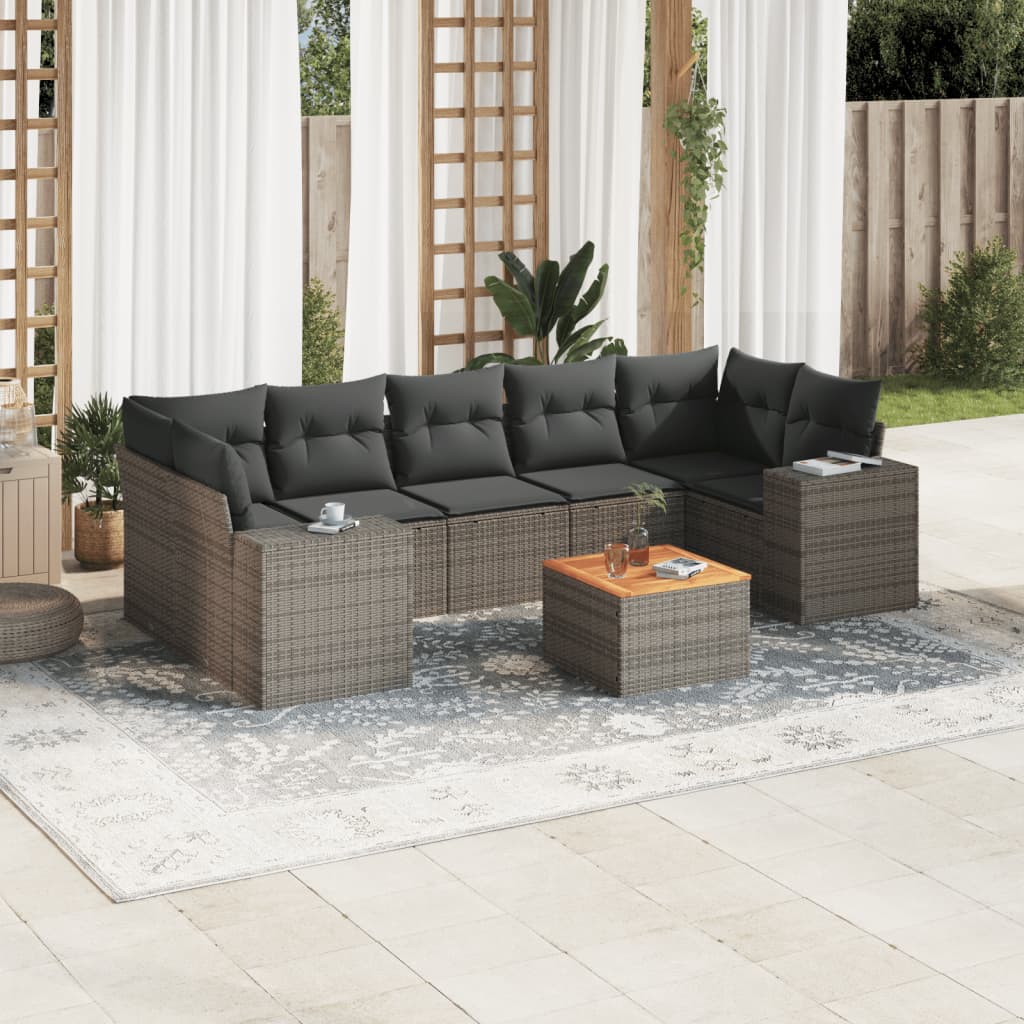sofasæt til haven 8 dele med hynder polyrattan grå