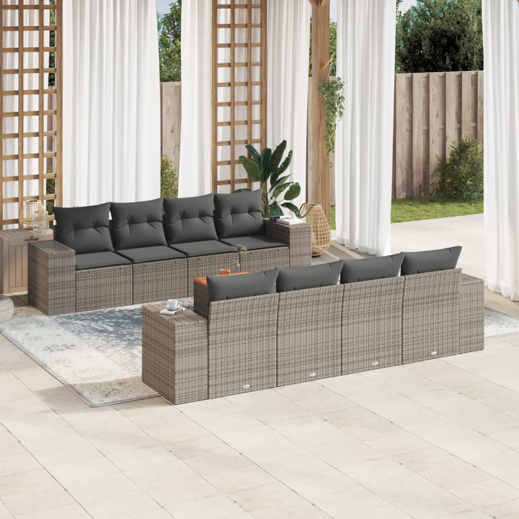 sofasæt til haven 9 dele med hynder polyrattan grå