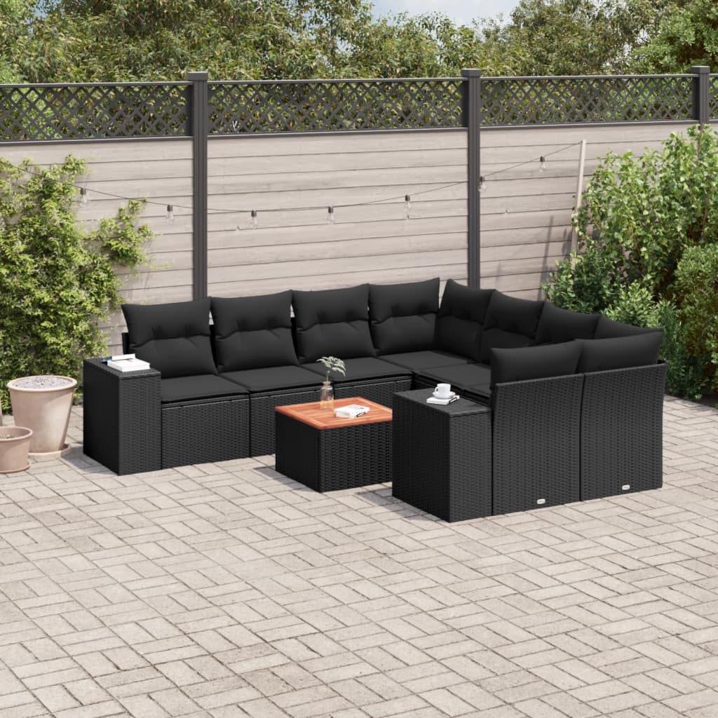 sofasæt til haven 9 dele med hynder polyrattan sort