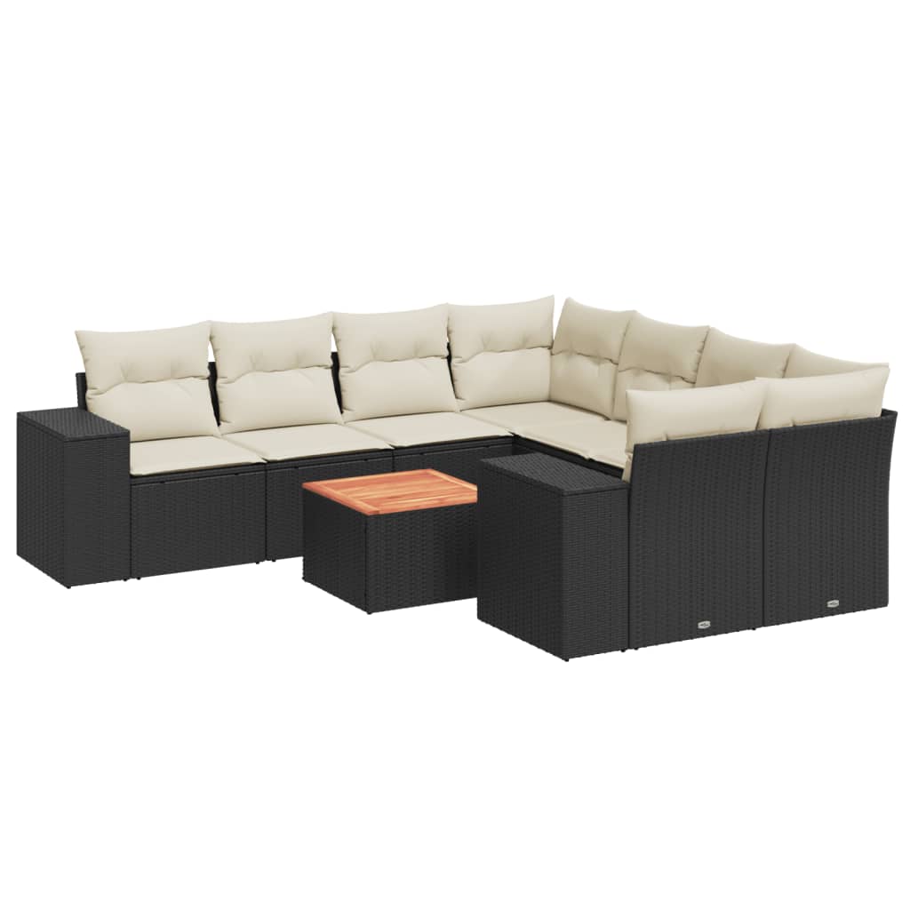 sofasæt til haven 9 dele med hynder polyrattan sort