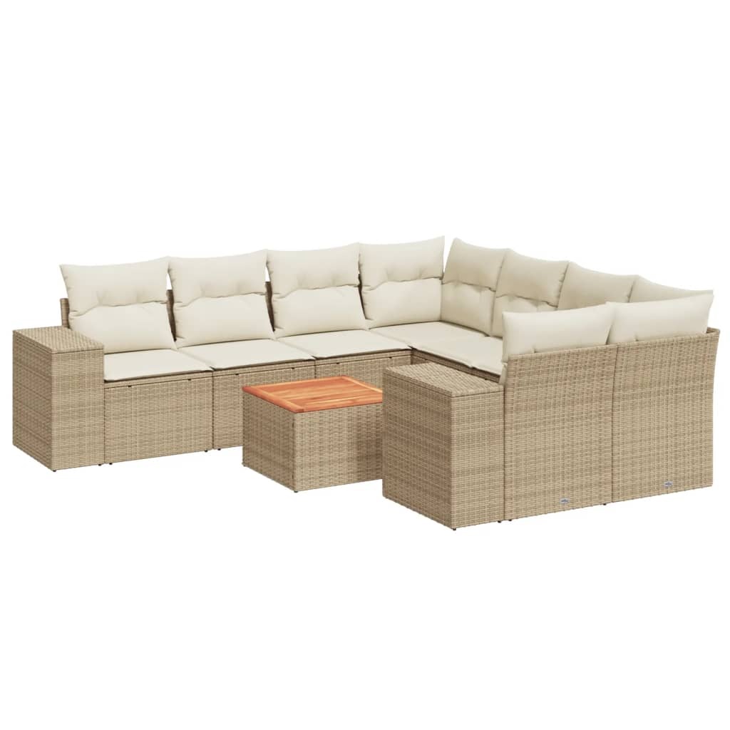 sofasæt til haven 9 dele med hynder polyrattan beige