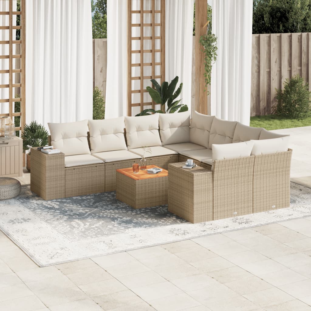 sofasæt til haven 9 dele med hynder polyrattan beige