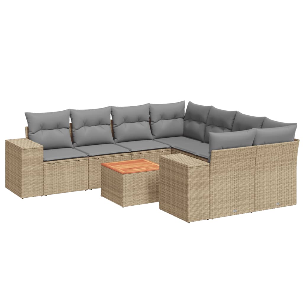 sofasæt til haven 9 dele med hynder polyrattan beige