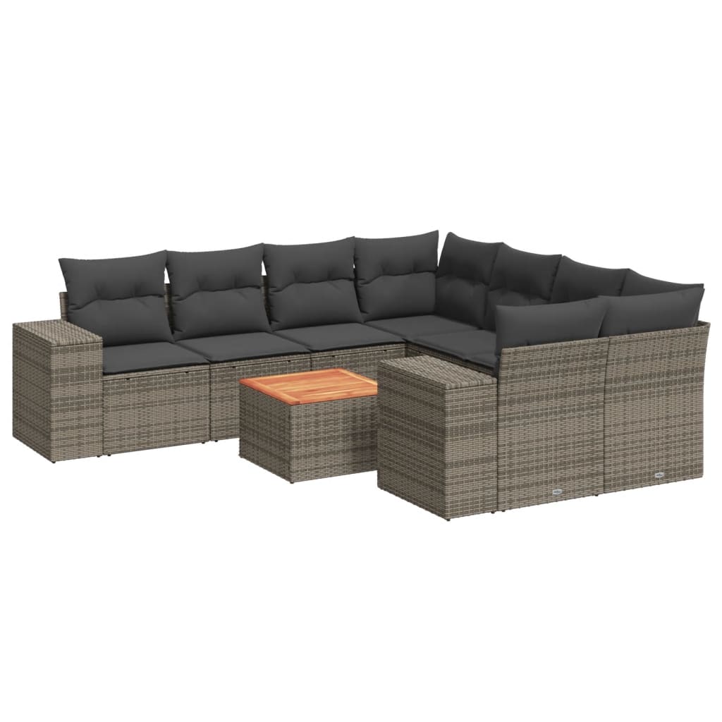 sofasæt til haven 9 dele med hynder polyrattan grå
