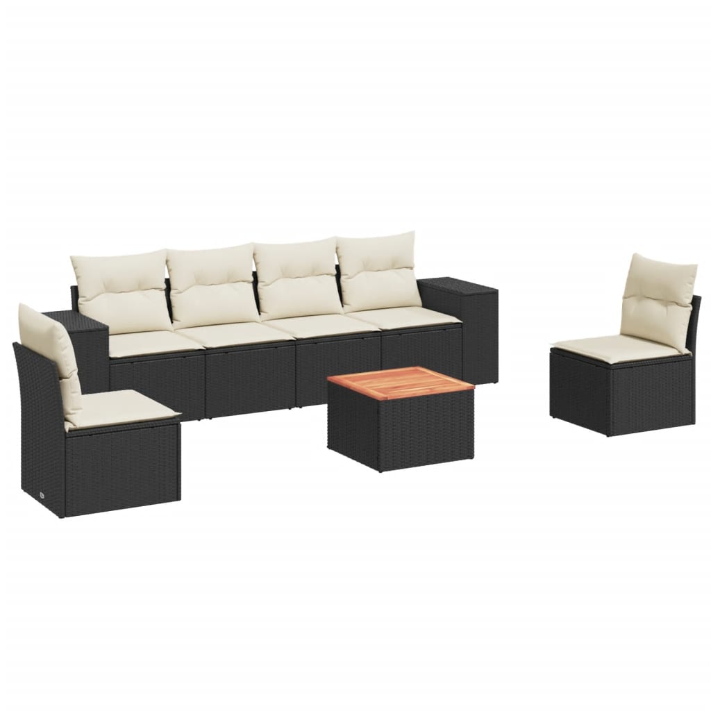 sofasæt til haven 7 dele med hynder polyrattan sort