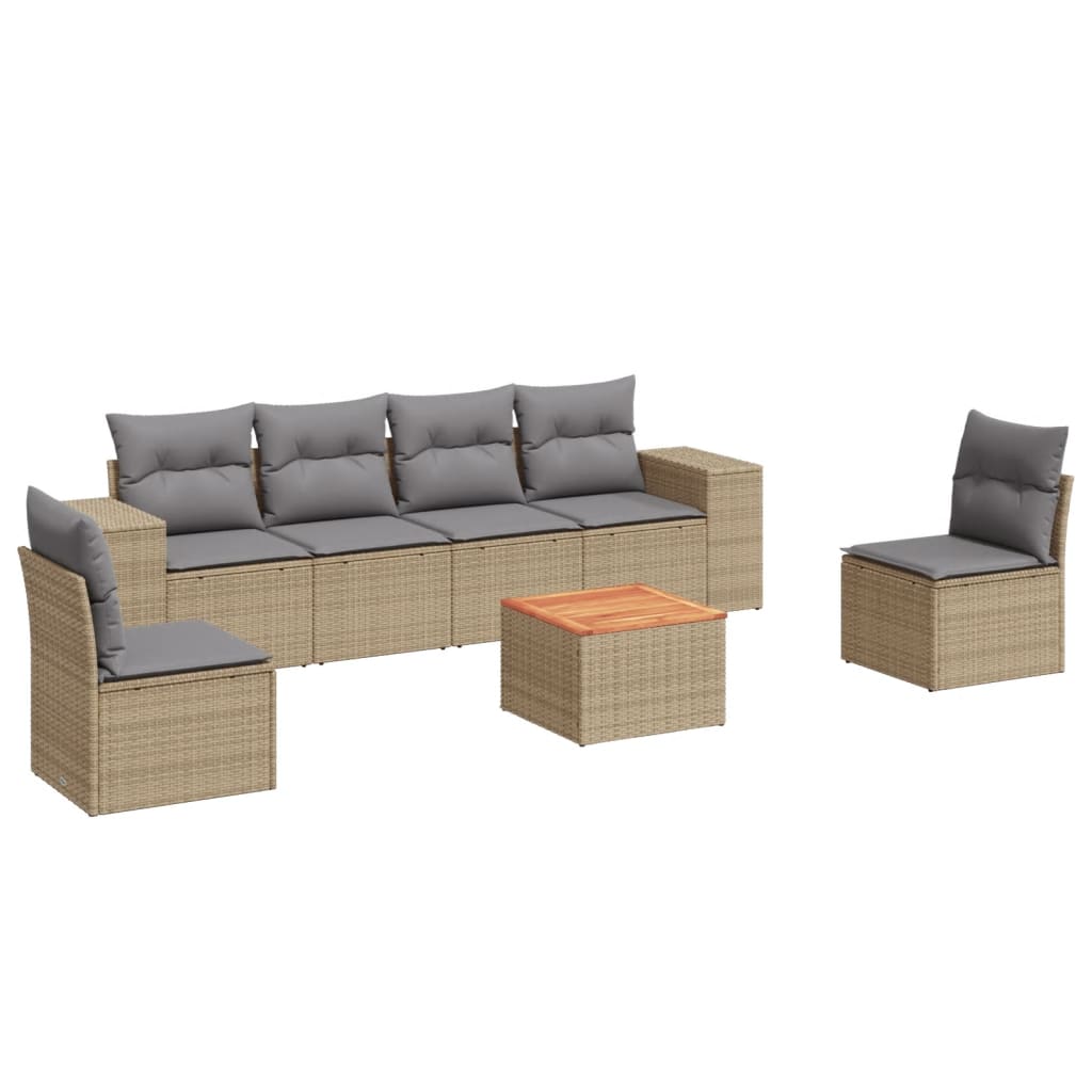 sofasæt til haven 7 dele med hynder polyrattan beige