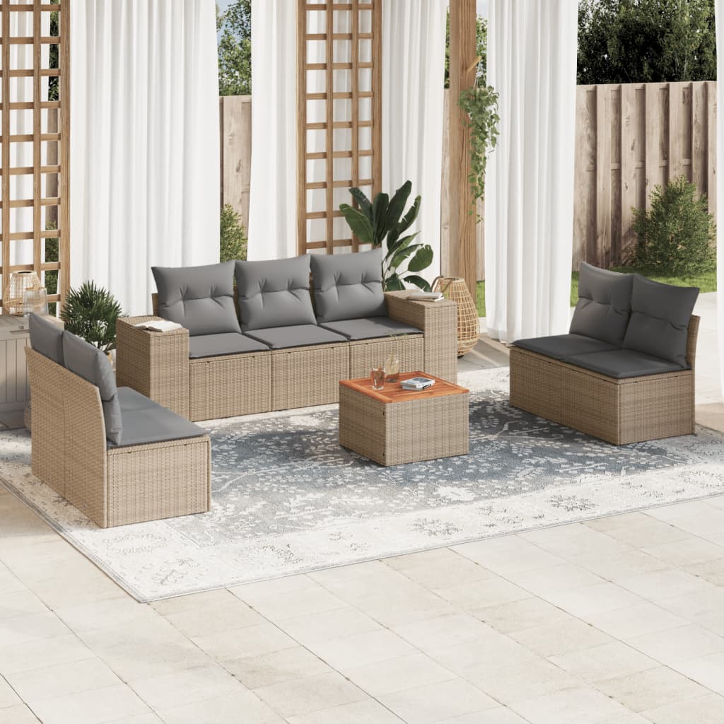 sofasæt til haven 8 dele med hynder polyrattan beige