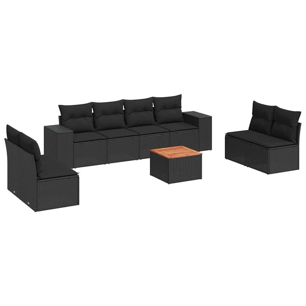 sofasæt til haven 9 dele med hynder polyrattan sort