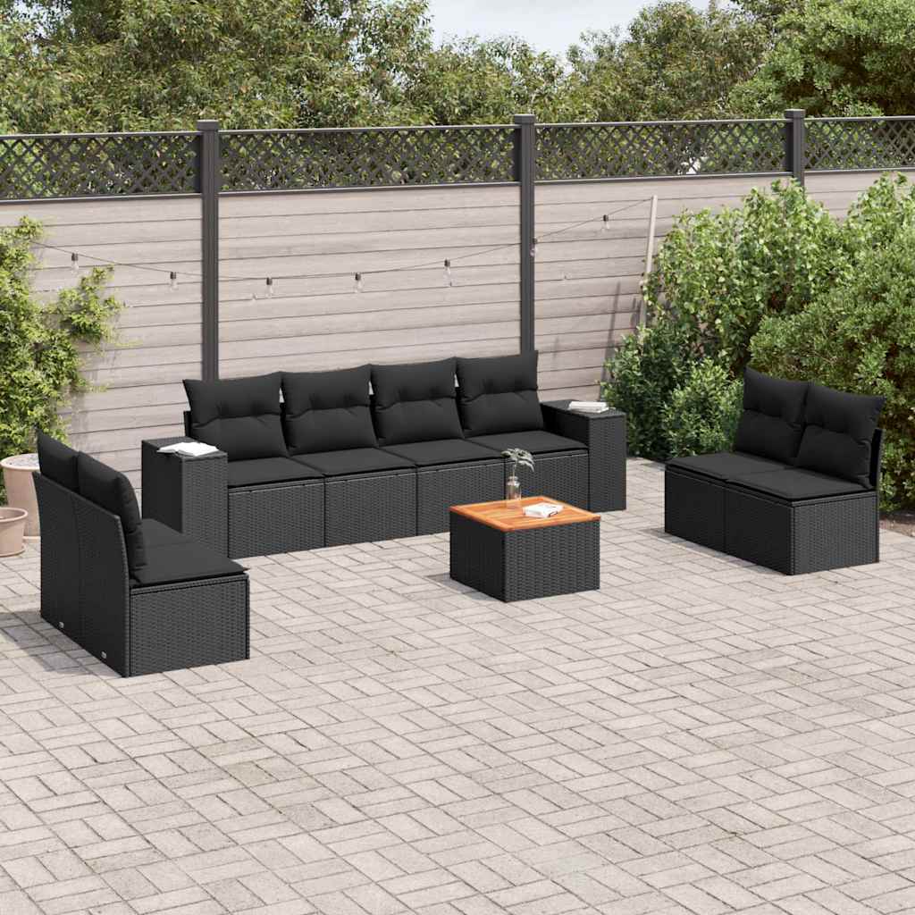 sofasæt til haven 9 dele med hynder polyrattan sort