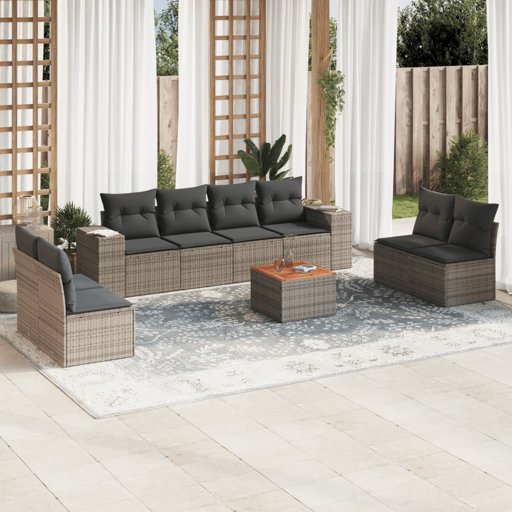 sofasæt til haven 9 dele med hynder polyrattan grå