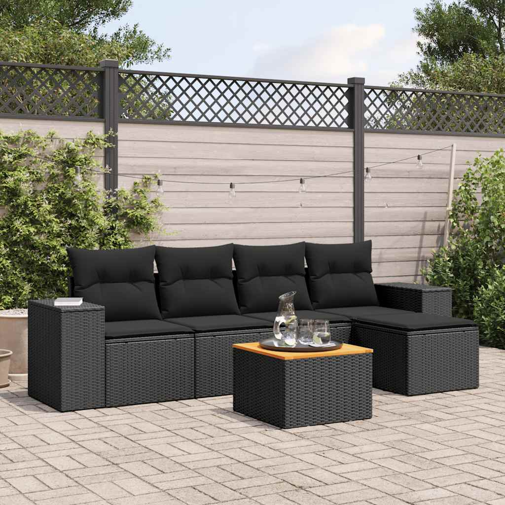 sofasæt til haven 6 dele med hynder polyrattan sort