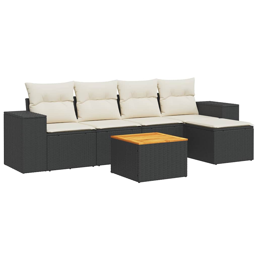 sofasæt til haven 6 dele med hynder polyrattan sort