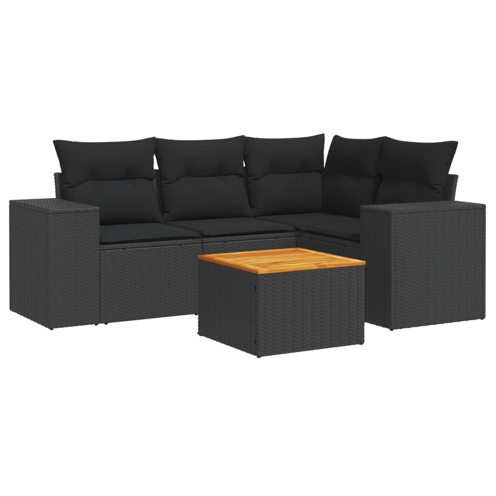 sofasæt til haven 5 dele med hynder polyrattan sort