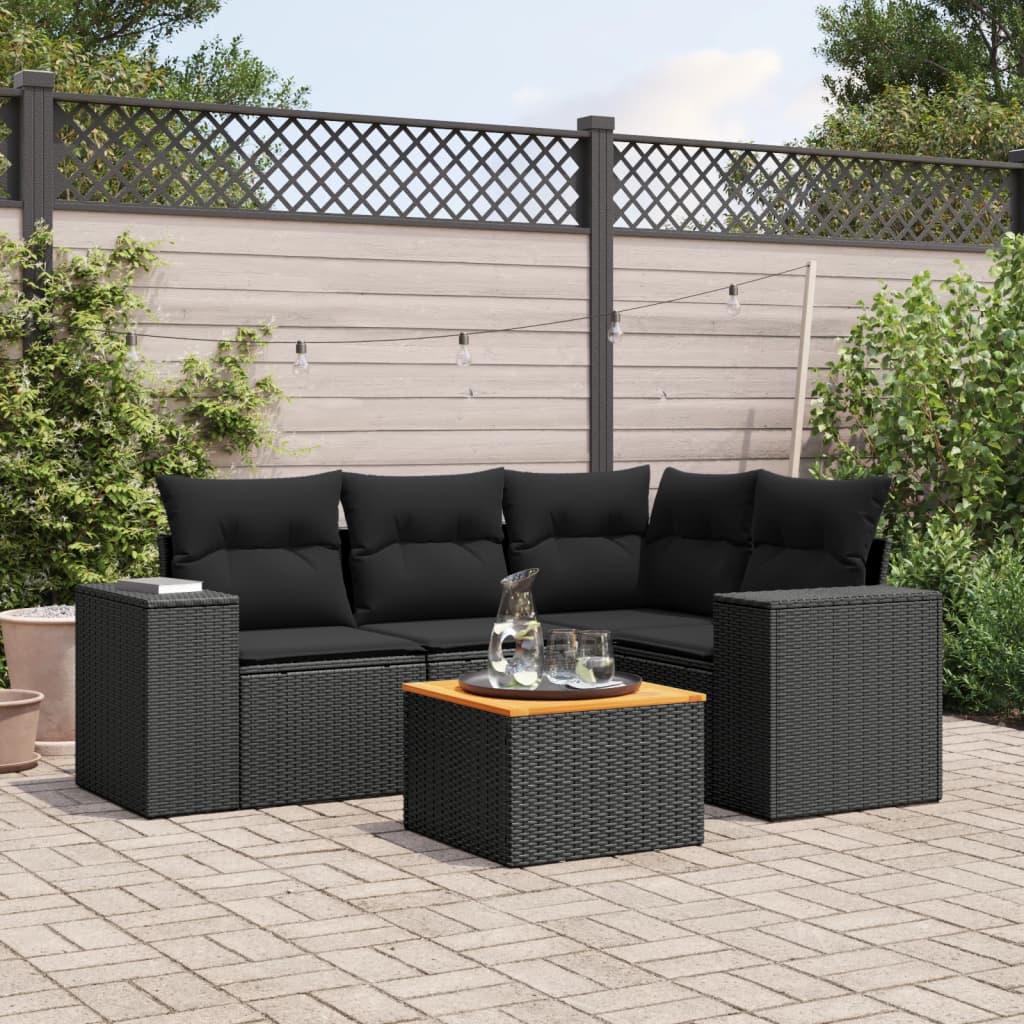 sofasæt til haven 5 dele med hynder polyrattan sort