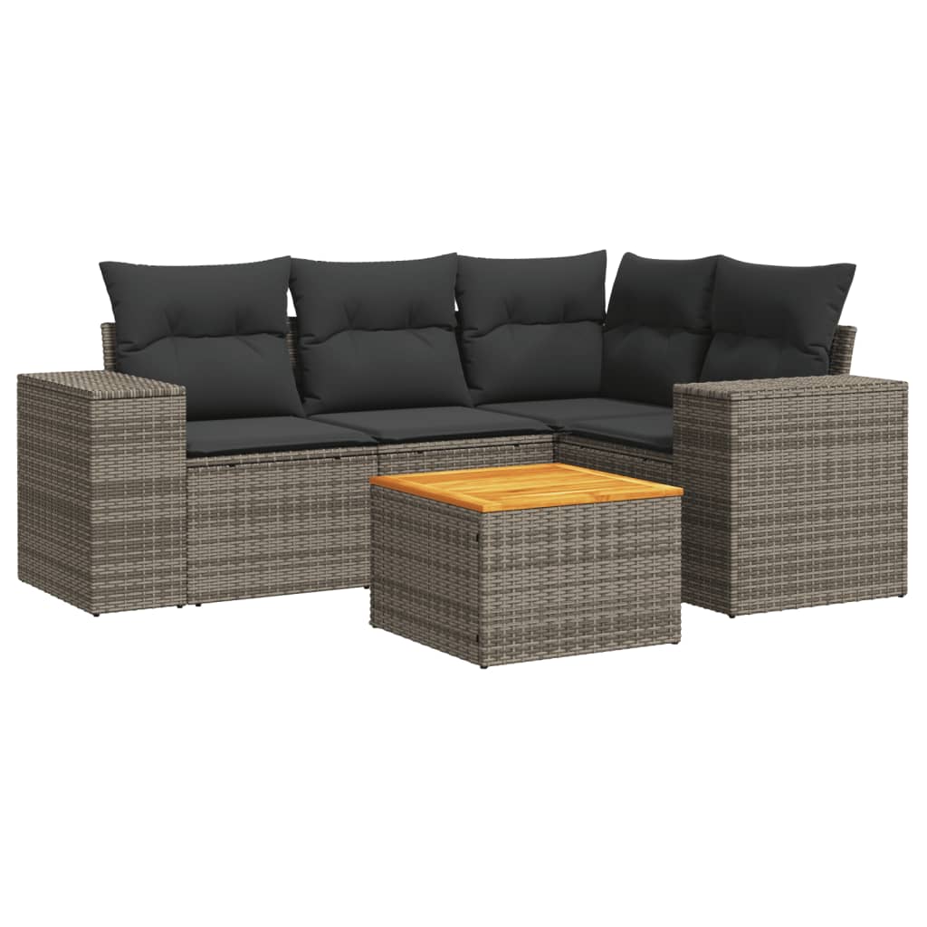 sofasæt 5 dele med hynder polyrattan grå