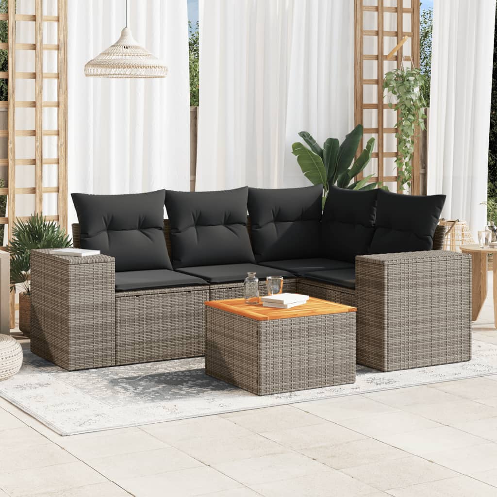 sofasæt 5 dele med hynder polyrattan grå