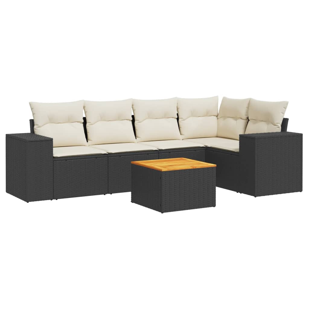 sofasæt til haven 6 dele med hynder polyrattan sort