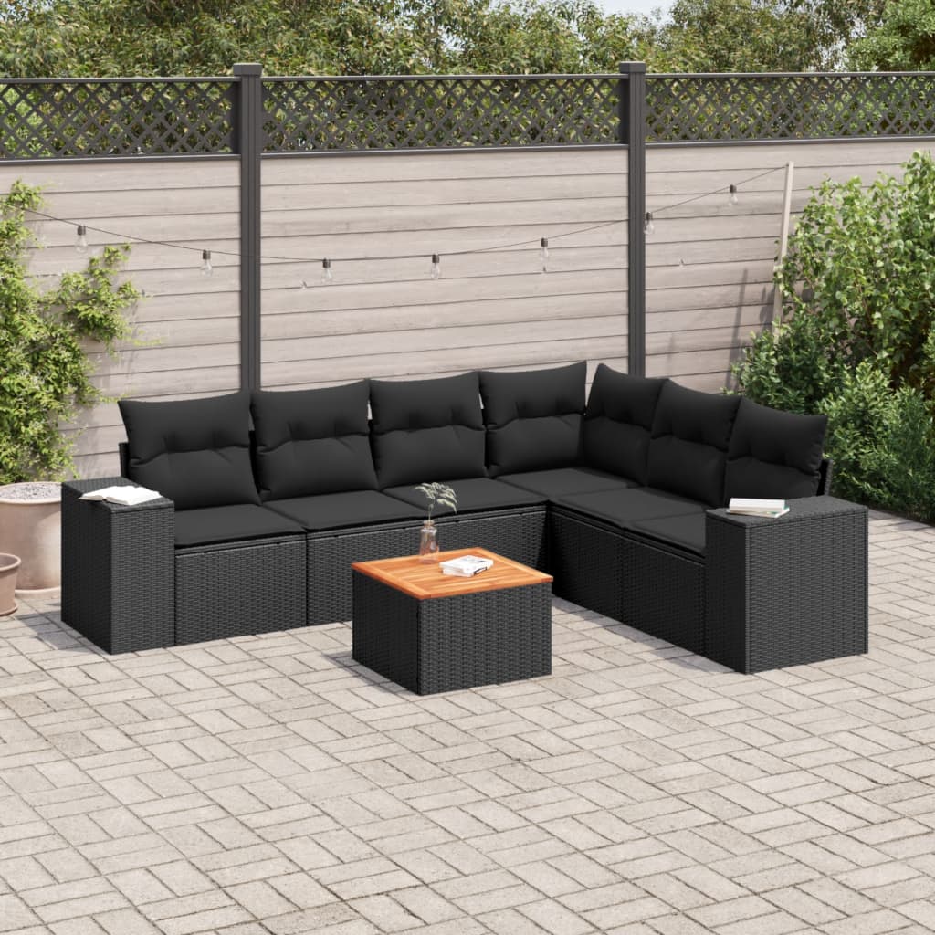 sofasæt til haven 7 dele med hynder polyrattan sort