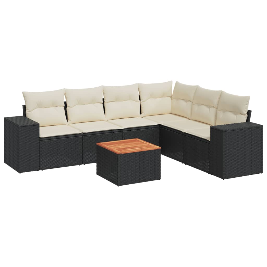 sofasæt til haven 7 dele med hynder polyrattan sort