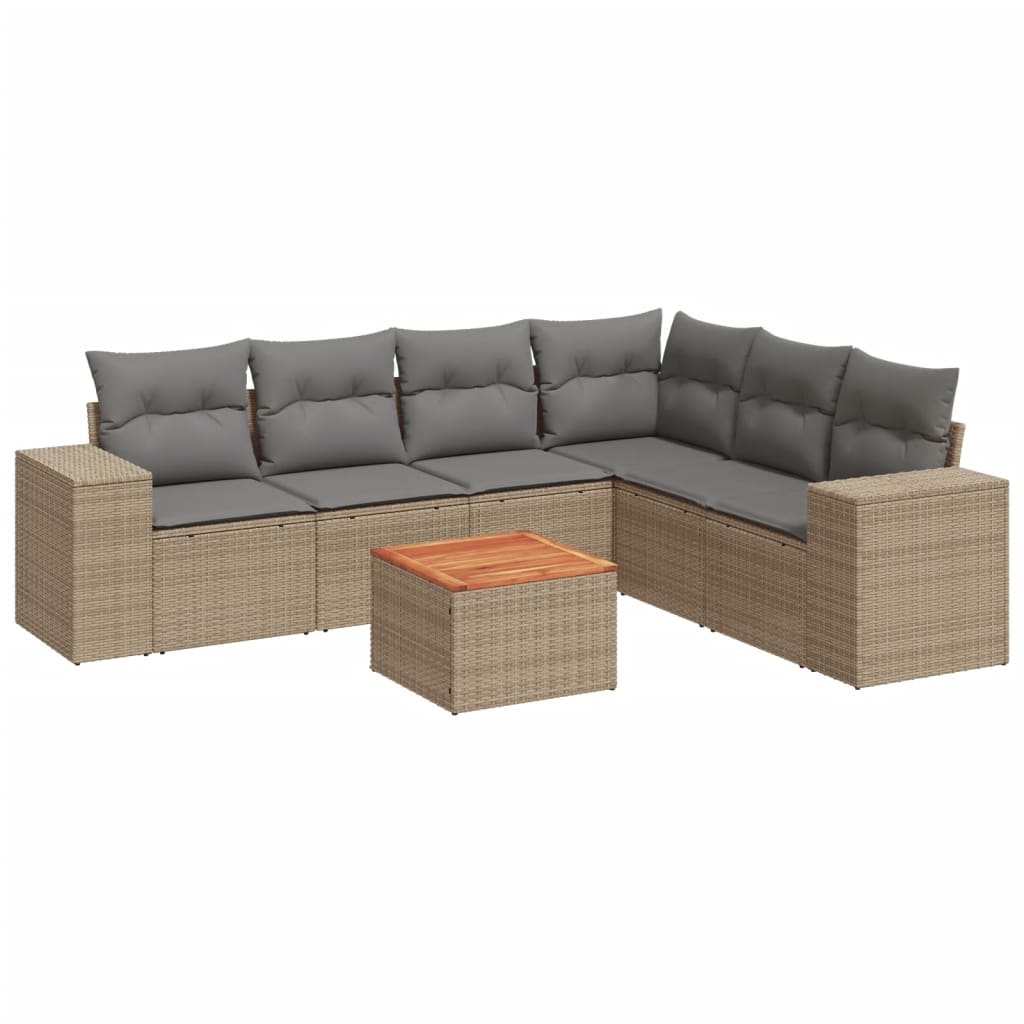 sofasæt til haven 7 dele med hynder polyrattan beige