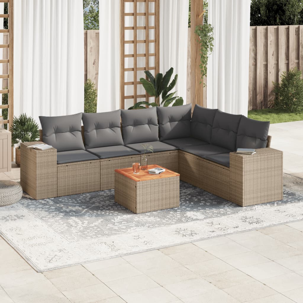 sofasæt til haven 7 dele med hynder polyrattan beige
