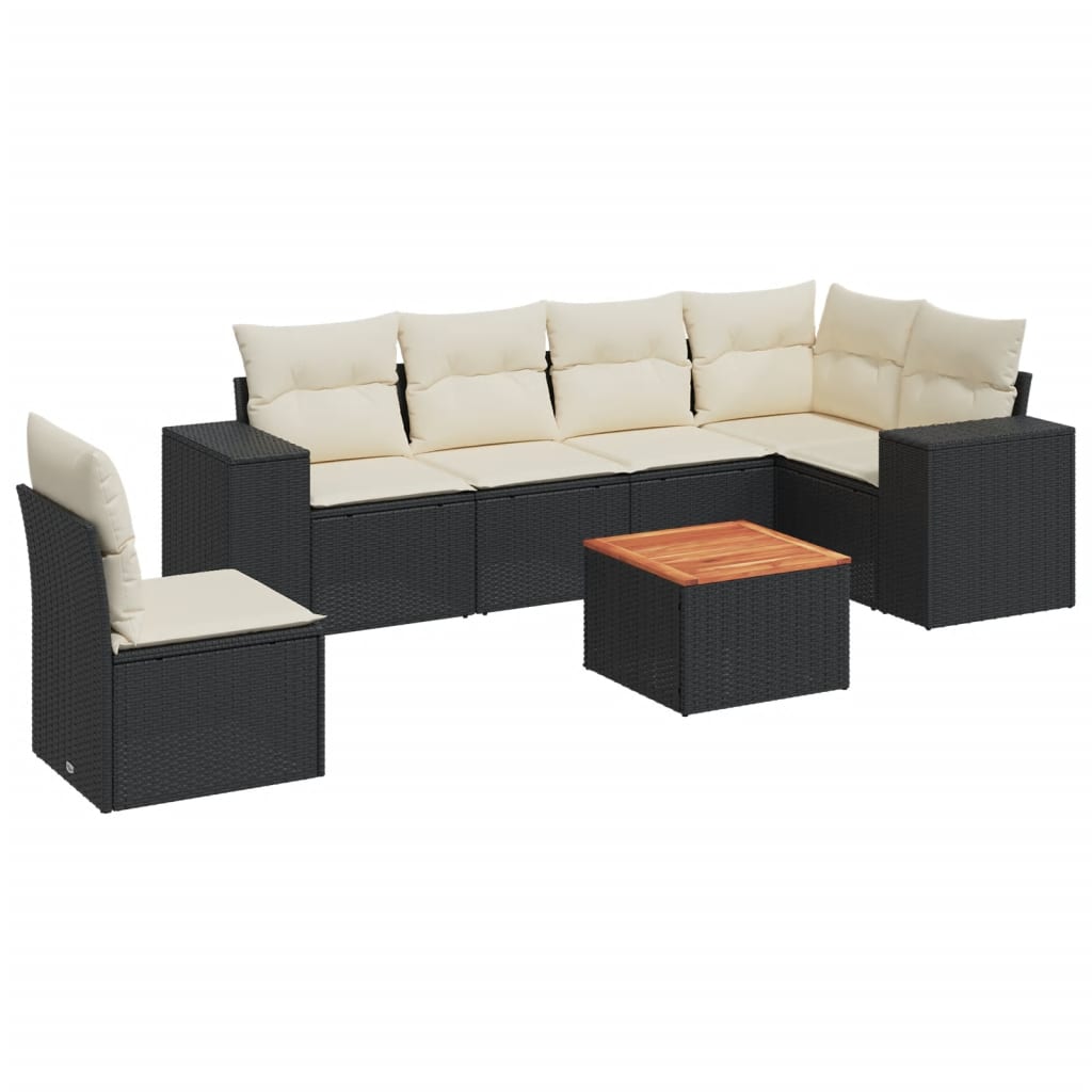 sofasæt til haven 7 dele med hynder polyrattan sort