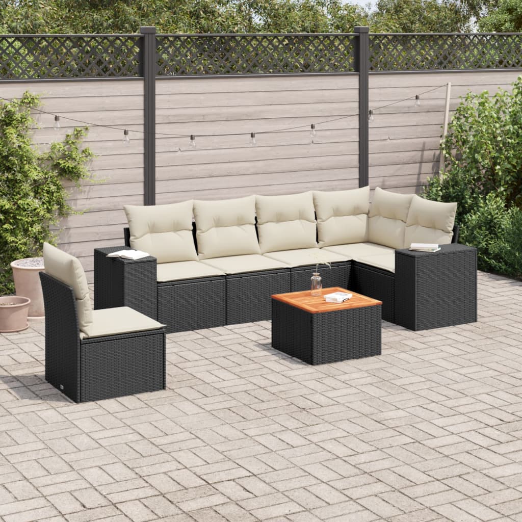 sofasæt til haven 7 dele med hynder polyrattan sort