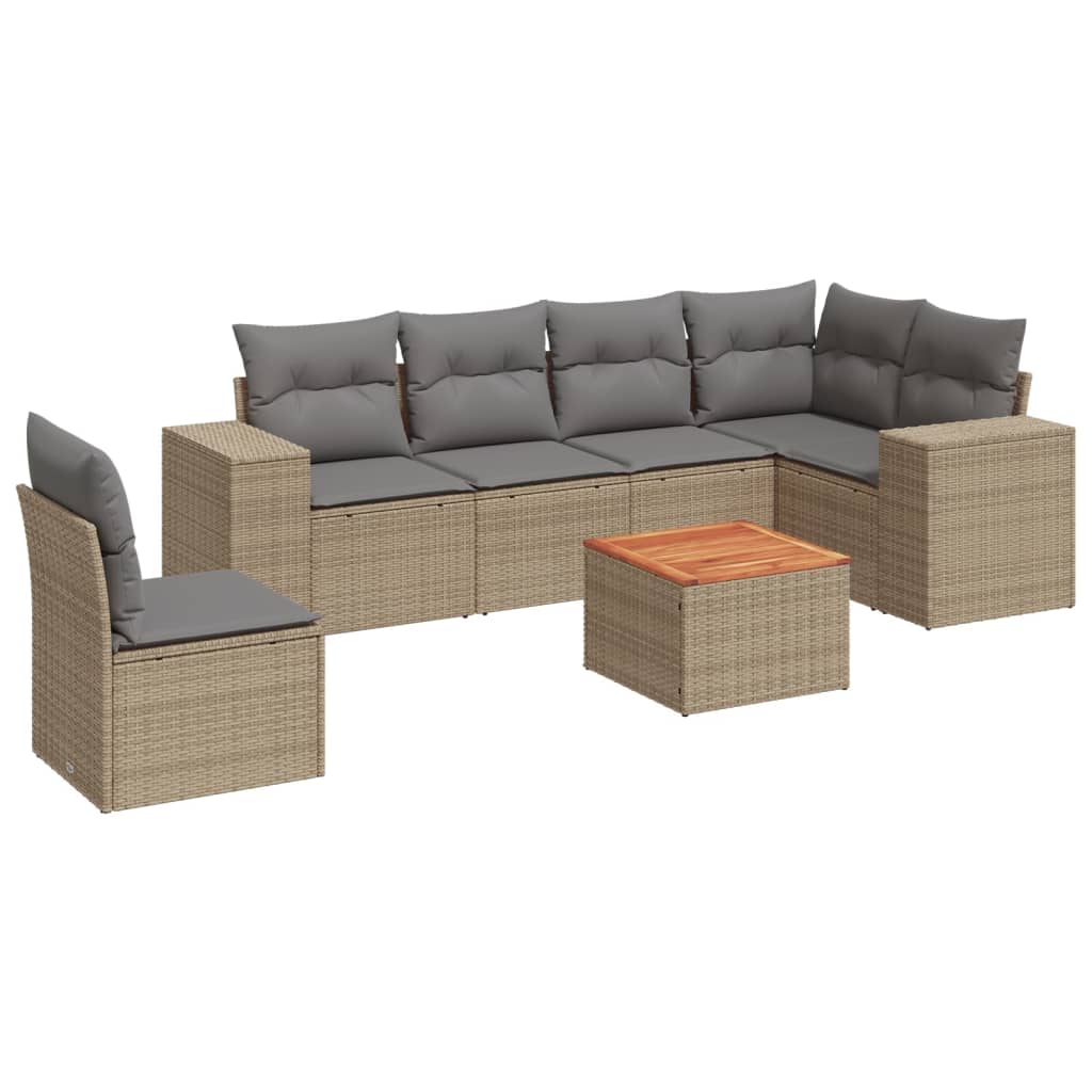 sofasæt til haven 7 dele med hynder polyrattan beige