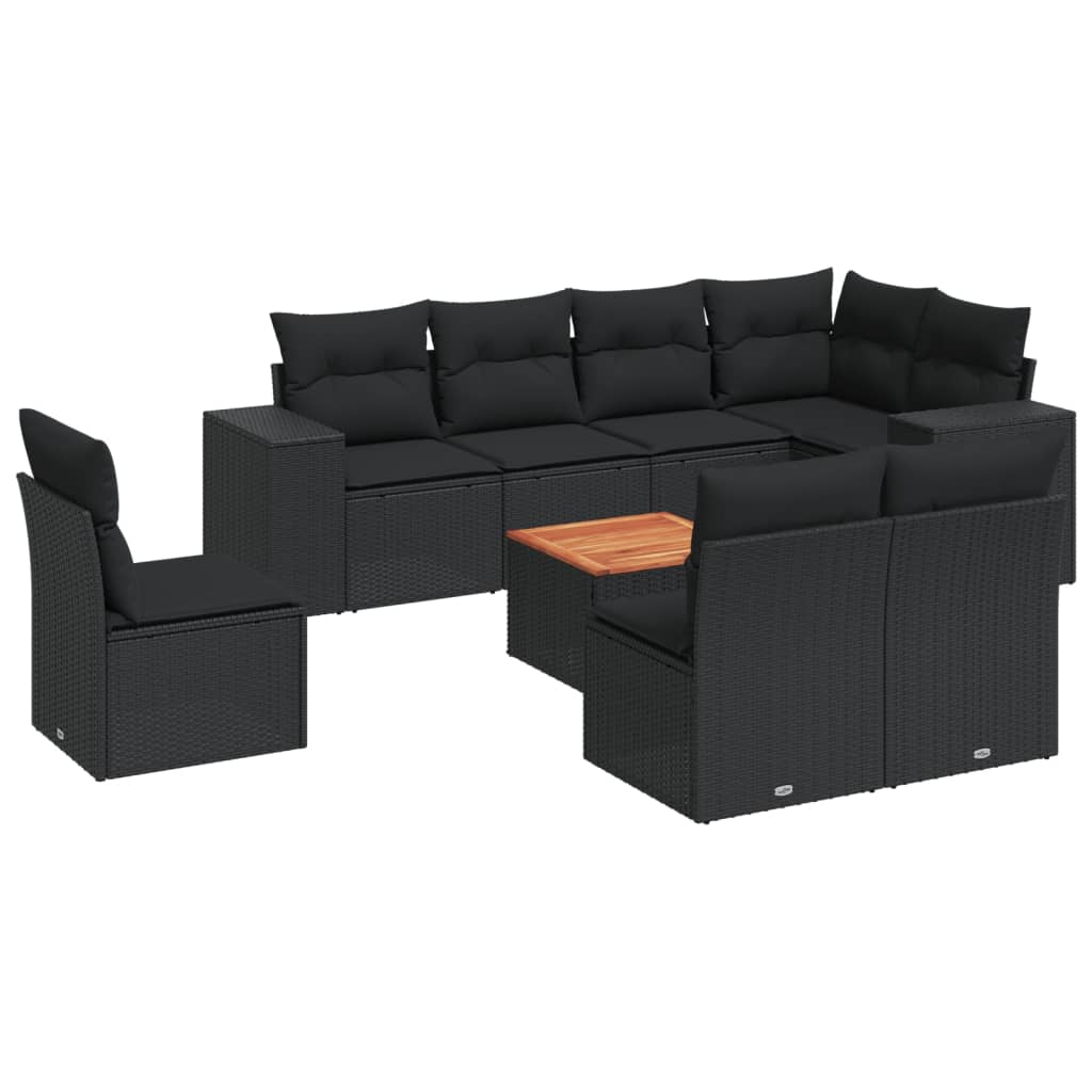 sofasæt til haven 9 dele med hynder polyrattan sort