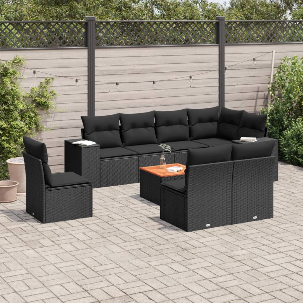 sofasæt til haven 9 dele med hynder polyrattan sort